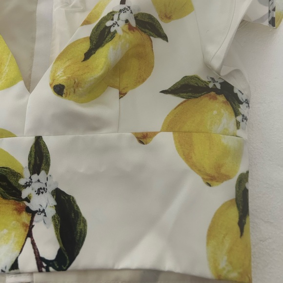 Amur cropped ruffle sleeve lemon print crop top white yellow v neck - Picture 8 of 13